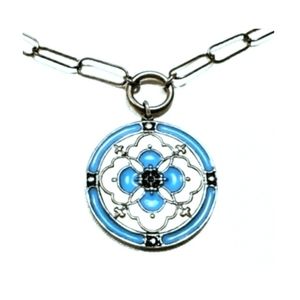 Jessica Elliot Fleur de Lis Cross Medallion Enameld Necklace  925